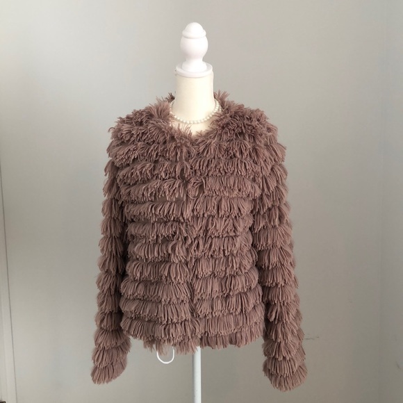 She and Sky Sweaters - She & Sky Taupe/Mocha Shag Cardigan